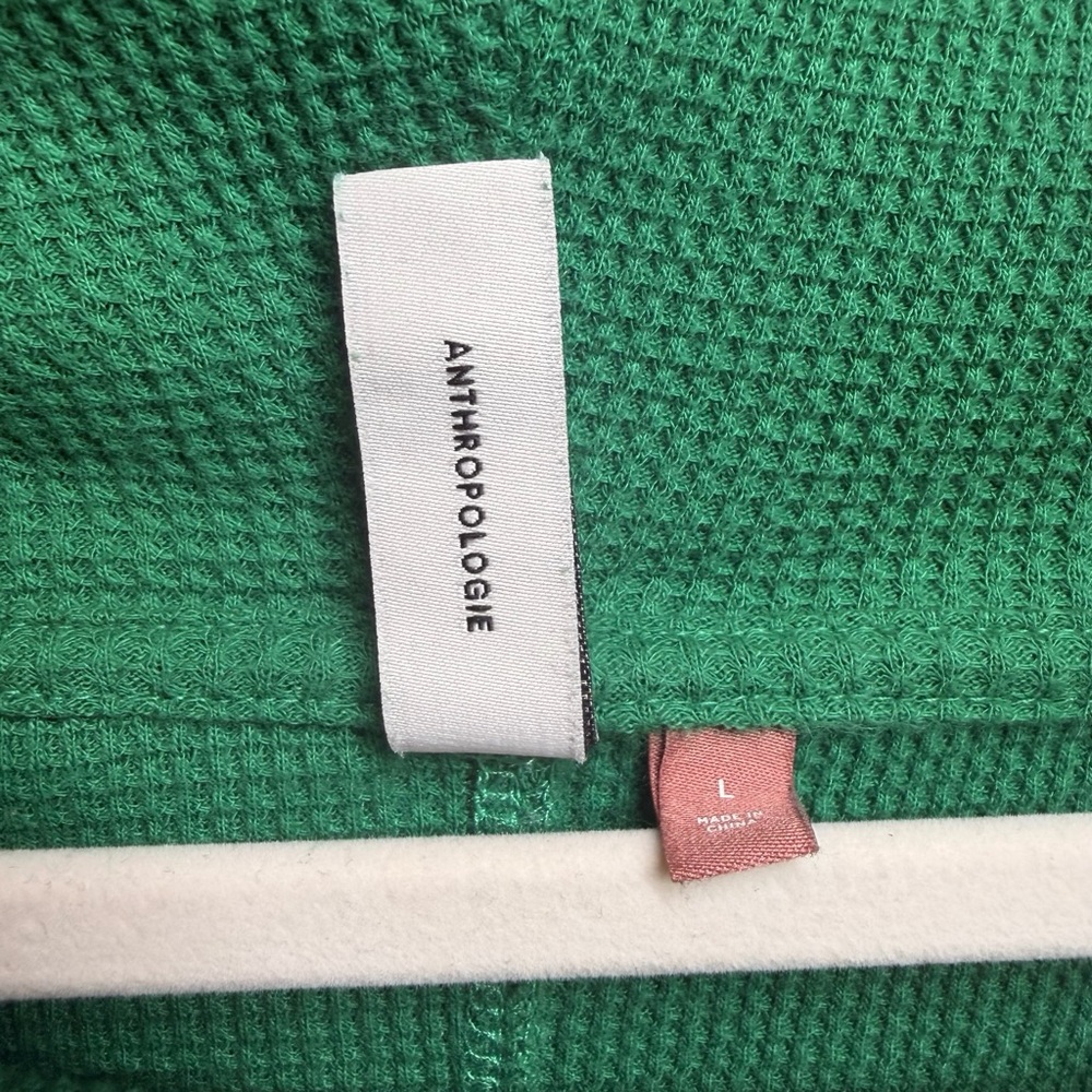 PILCRO Anthropologie Kelly Green Mock Neck Waffle Knit Long Sleeve Size Large - Picture 6 of 9